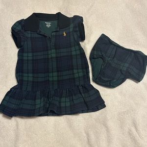 Ralph Lauren Baby Girl Green Plaid 2 Piece Short Sleeve Dress & Bottom (12mo)